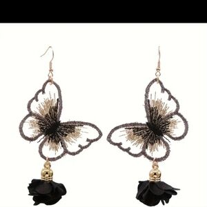 Boho-Chic Embroidered Butterfly Tassel Earrings for Women - Long Pendant Flower